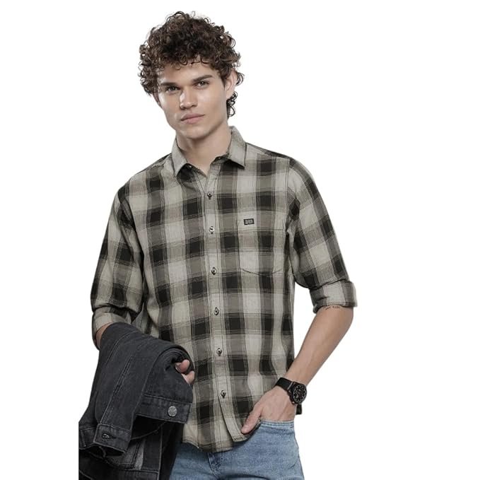 The Indian Garage Co Men Slim Fit Checkered Full Sleeves Spread Collar Casual Shirt