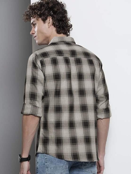 The Indian Garage Co Men Slim Fit Checkered Full Sleeves Spread Collar Casual Shirt - Image 5
