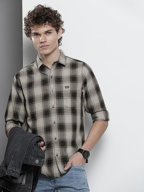The Indian Garage Co Men Slim Fit Checkered Full Sleeves Spread Collar Casual Shirt - Image 2